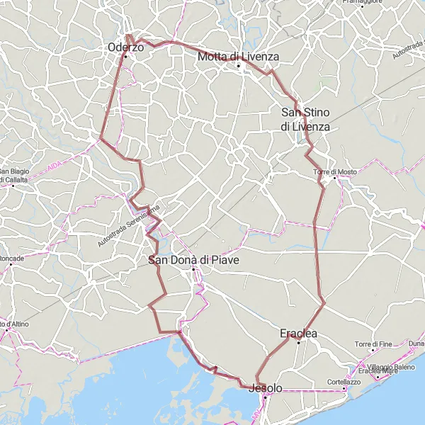 Miniatua del mapa de inspiración ciclista "Aventura en Santa Maria di Piave en Bicicleta de Grava" en Veneto, Italy. Generado por Tarmacs.app planificador de rutas ciclistas