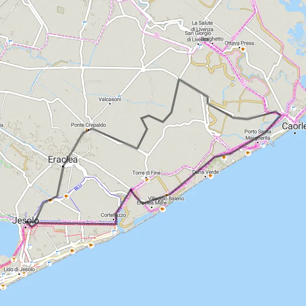 Miniaturní mapa "Okruh kolem Eraclea" inspirace pro cyklisty v oblasti Veneto, Italy. Vytvořeno pomocí plánovače tras Tarmacs.app