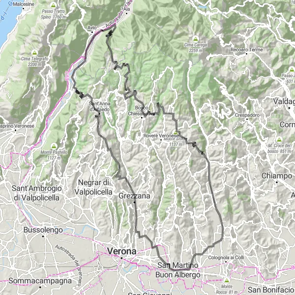 Miniatuurkaart van de fietsinspiratie "Uitdagende Tocht door Veneto" in Veneto, Italy. Gemaakt door de Tarmacs.app fietsrouteplanner