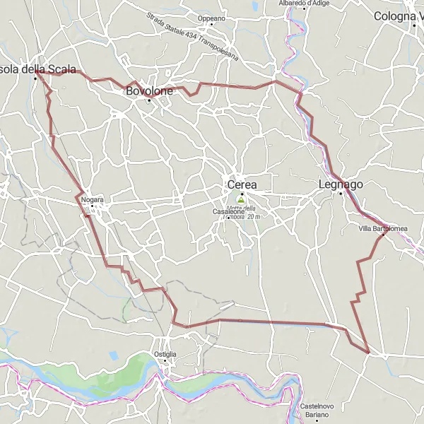 Miniatura della mappa di ispirazione al ciclismo "Percorso in bicicletta tra Bovolone e Isola della Scala" nella regione di Veneto, Italy. Generata da Tarmacs.app, pianificatore di rotte ciclistiche