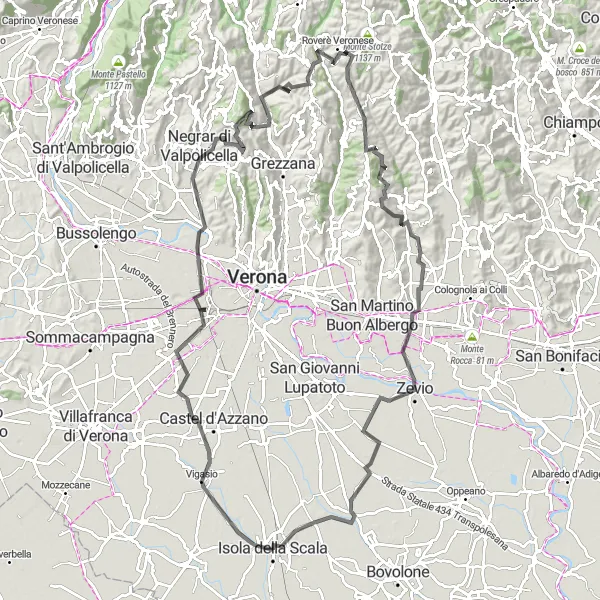 Map miniature of "The Valpolicella Challenge" cycling inspiration in Veneto, Italy. Generated by Tarmacs.app cycling route planner