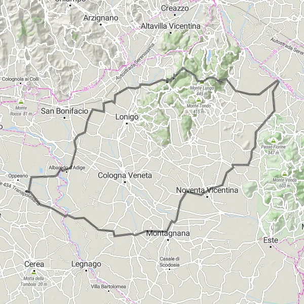 Miniaturní mapa "Významná okružní trasa kolem Castegnero a Bonavigo" inspirace pro cyklisty v oblasti Veneto, Italy. Vytvořeno pomocí plánovače tras Tarmacs.app