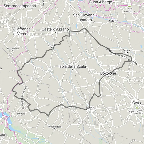 Mapa miniatúra "Okružná cyklistická trasa cez Benátsky vidiek" cyklistická inšpirácia v Veneto, Italy. Vygenerované cyklistickým plánovačom trás Tarmacs.app