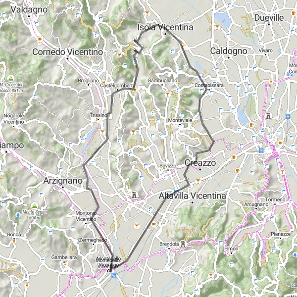 Miniatuurkaart van de fietsinspiratie "Rondrit naar Monte Mori" in Veneto, Italy. Gemaakt door de Tarmacs.app fietsrouteplanner