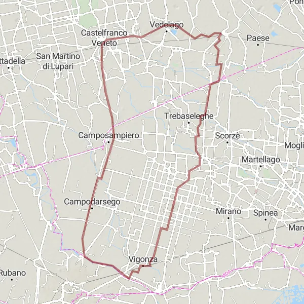 Map miniature of "The Gravel Circuit" cycling inspiration in Veneto, Italy. Generated by Tarmacs.app cycling route planner