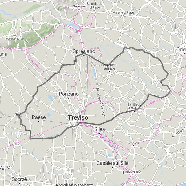 Miniatura mapy "Przejażdżka szosowa przez Treviso" - trasy rowerowej w Veneto, Italy. Wygenerowane przez planer tras rowerowych Tarmacs.app