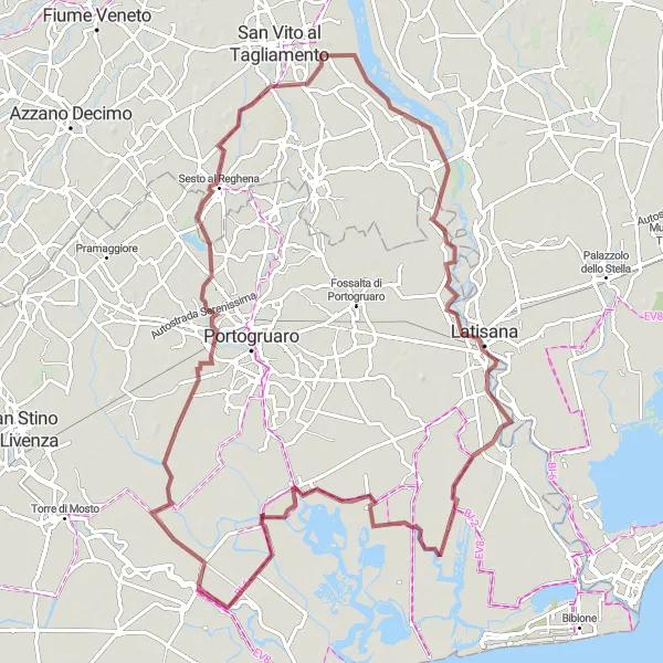 Miniatura della mappa di ispirazione al ciclismo "Alla Scoperta delle Colline" nella regione di Veneto, Italy. Generata da Tarmacs.app, pianificatore di rotte ciclistiche