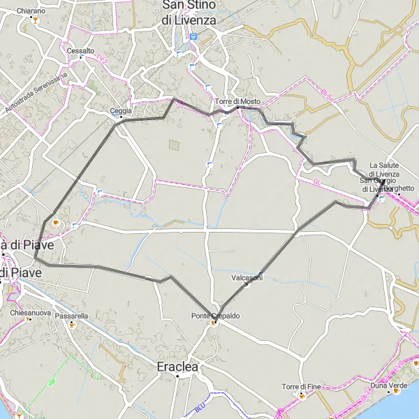 Karttaminiaatyyri "Isiata - Bilancia di Boccafossa Loop" pyöräilyinspiraatiosta alueella Veneto, Italy. Luotu Tarmacs.app pyöräilyreittisuunnittelijalla