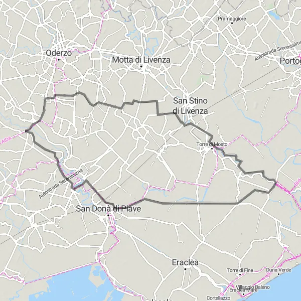 Miniaturní mapa "Koleje kolem Zenson di Piave" inspirace pro cyklisty v oblasti Veneto, Italy. Vytvořeno pomocí plánovače tras Tarmacs.app