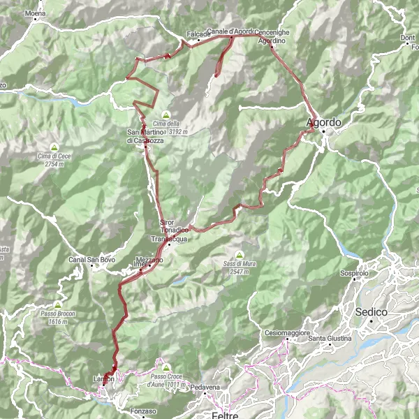 Map miniature of "Gravel Adventure" cycling inspiration in Veneto, Italy. Generated by Tarmacs.app cycling route planner