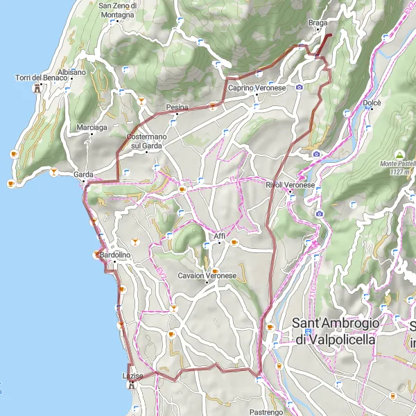 Miniatura della mappa di ispirazione al ciclismo "Avventura off-road tra le colline di Verona" nella regione di Veneto, Italy. Generata da Tarmacs.app, pianificatore di rotte ciclistiche