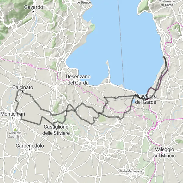 Karttaminiaatyyri "Lazise - Monte Pelato - Lazise" pyöräilyinspiraatiosta alueella Veneto, Italy. Luotu Tarmacs.app pyöräilyreittisuunnittelijalla