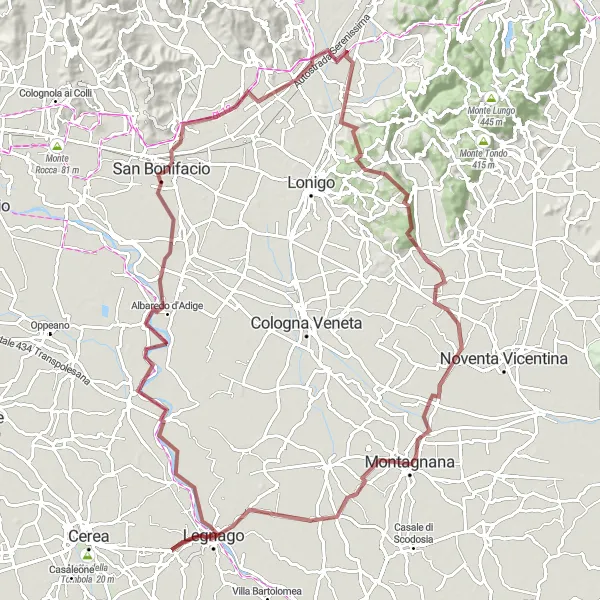 Miniatuurkaart van de fietsinspiratie "Fietsen door de wijngaarden van Veneto" in Veneto, Italy. Gemaakt door de Tarmacs.app fietsrouteplanner