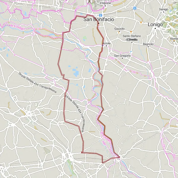 Miniature de la carte de l'inspiration cycliste "Tour de Gravel des Vignobles Vénitiens" dans la Veneto, Italy. Générée par le planificateur d'itinéraire cycliste Tarmacs.app
