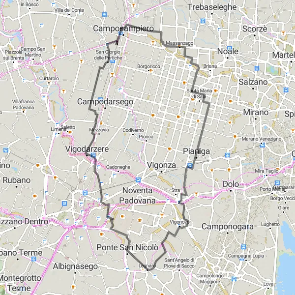 Miniatura mapy "Trasa rowerowa do Massanzago i z powrotem" - trasy rowerowej w Veneto, Italy. Wygenerowane przez planer tras rowerowych Tarmacs.app