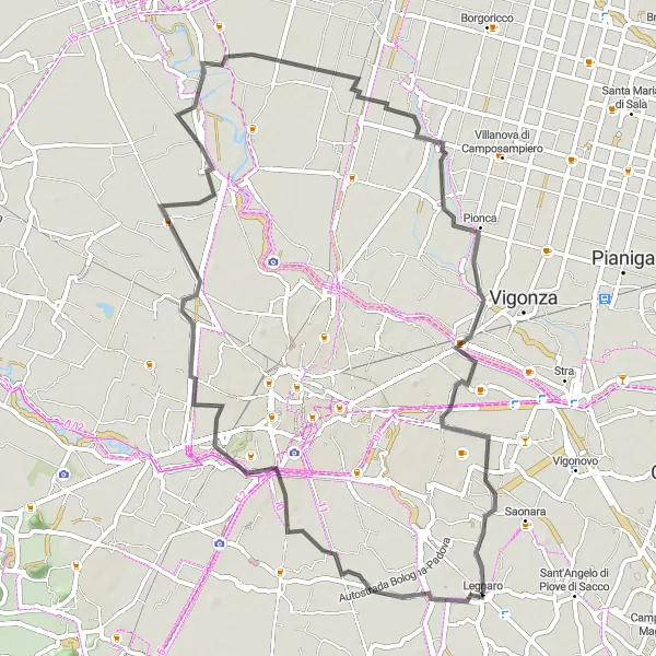 Miniaturní mapa "Jízda kolem Legnara" inspirace pro cyklisty v oblasti Veneto, Italy. Vytvořeno pomocí plánovače tras Tarmacs.app