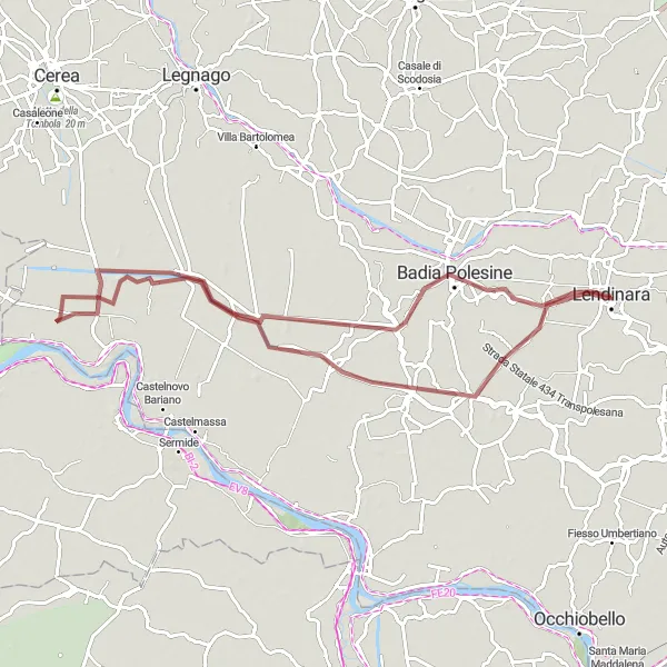 Mapa miniatúra "Gravel route near Lendinara - Trecenta loop" cyklistická inšpirácia v Veneto, Italy. Vygenerované cyklistickým plánovačom trás Tarmacs.app