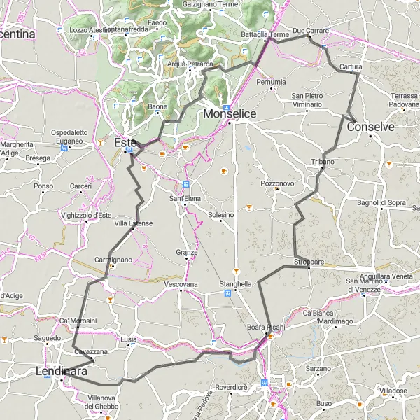 Karttaminiaatyyri "Historiallinen Este-reitti" pyöräilyinspiraatiosta alueella Veneto, Italy. Luotu Tarmacs.app pyöräilyreittisuunnittelijalla