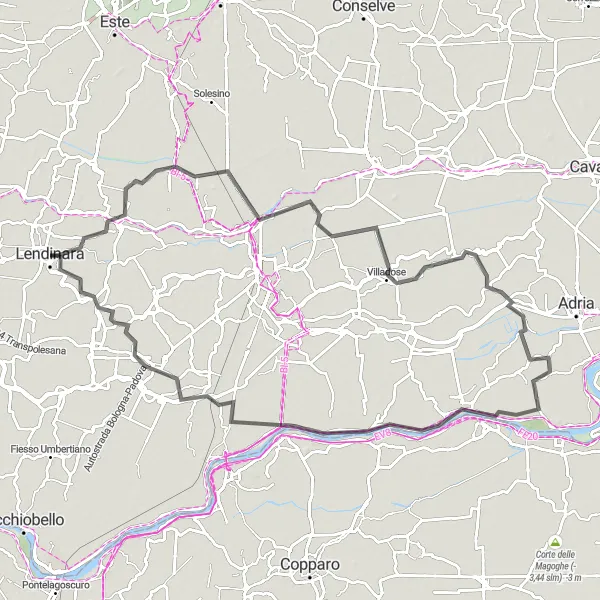 Miniatua del mapa de inspiración ciclista "Ruta de ciclismo de 101 km desde y hacia Lendinara (Veneto, Italia)" en Veneto, Italy. Generado por Tarmacs.app planificador de rutas ciclistas