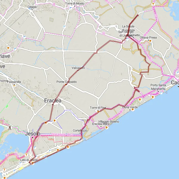 Map miniature of "Gravel Adventure to Cortellazzo" cycling inspiration in Veneto, Italy. Generated by Tarmacs.app cycling route planner