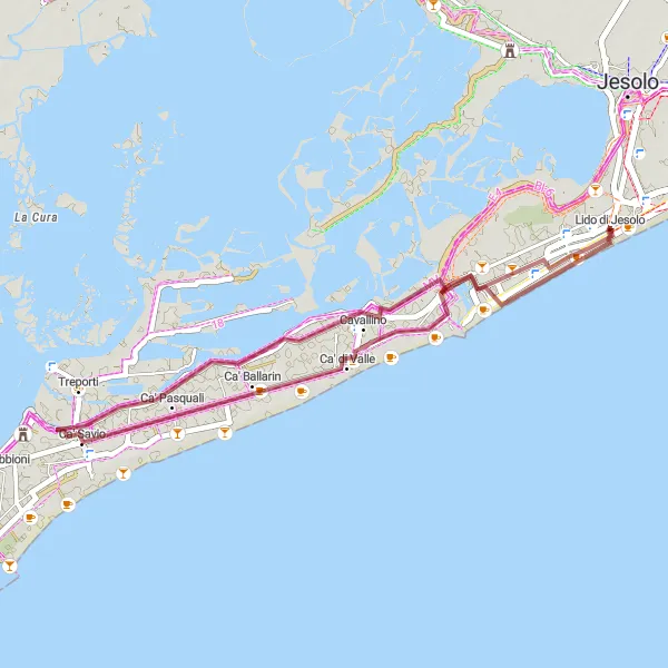 Miniatuurkaart van de fietsinspiratie "Kustgraveltocht naar Cavallino" in Veneto, Italy. Gemaakt door de Tarmacs.app fietsrouteplanner