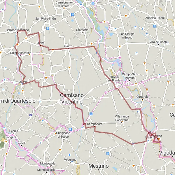 Miniaturní mapa "Gravelový okruh okolo Limeny" inspirace pro cyklisty v oblasti Veneto, Italy. Vytvořeno pomocí plánovače tras Tarmacs.app