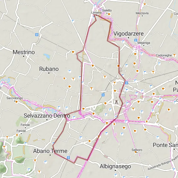 Kartminiatyr av "Äventyrlig cykling till Abano Terme" cykelinspiration i Veneto, Italy. Genererad av Tarmacs.app cykelruttplanerare