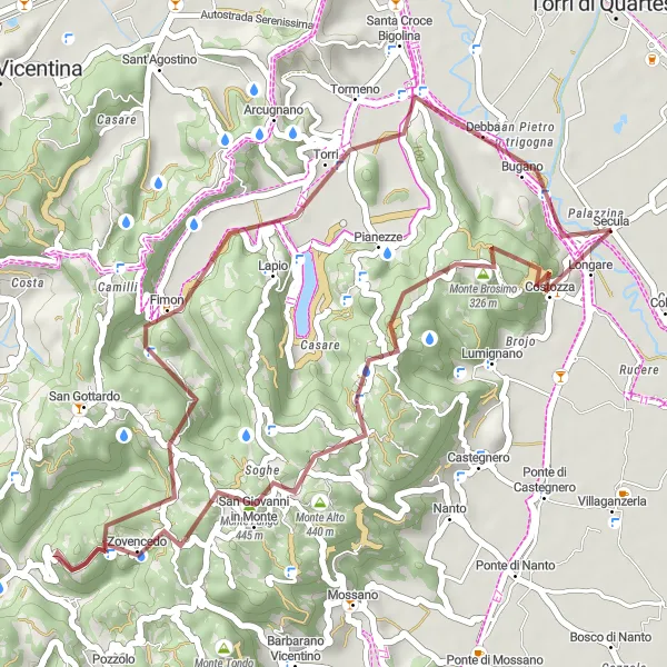 Kartminiatyr av "Äventyrlig grustrutt i natursköna omgivningar" cykelinspiration i Veneto, Italy. Genererad av Tarmacs.app cykelruttplanerare