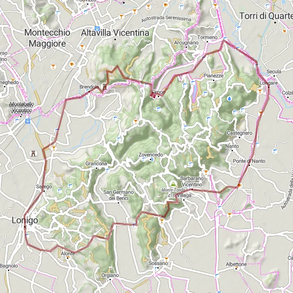 Miniatura mapy "Trasa gravelowa do Monte di San Pancrazio" - trasy rowerowej w Veneto, Italy. Wygenerowane przez planer tras rowerowych Tarmacs.app