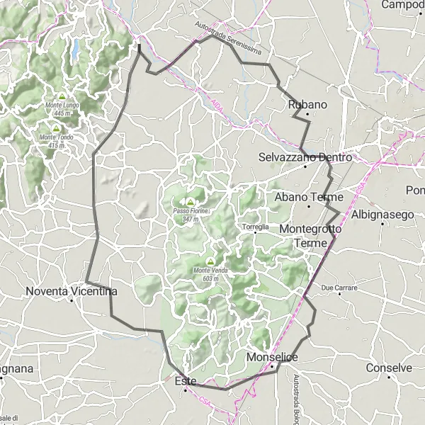 Miniatua del mapa de inspiración ciclista "Descubriendo la Ruta Termal de Veneto" en Veneto, Italy. Generado por Tarmacs.app planificador de rutas ciclistas