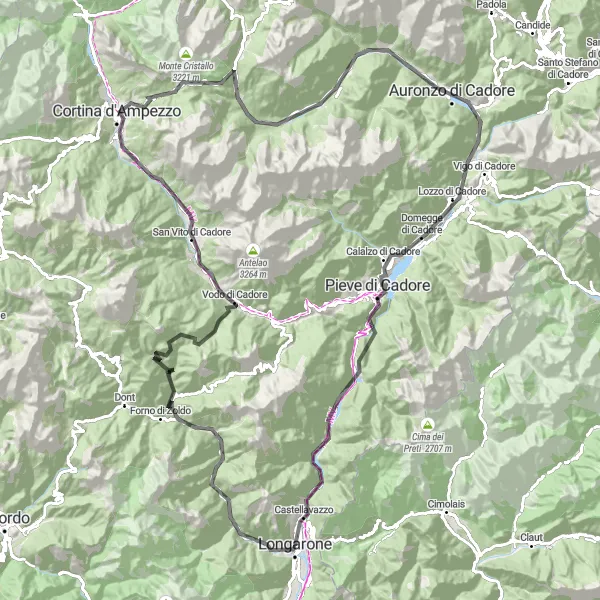 Map miniature of "Cortina d'Ampezzo Circuit" cycling inspiration in Veneto, Italy. Generated by Tarmacs.app cycling route planner