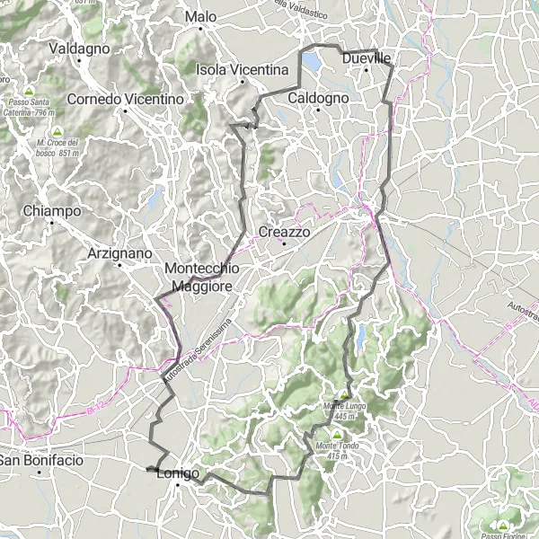 Miniatura mapy "Wycieczka rowerowa szosowa z Lonigo" - trasy rowerowej w Veneto, Italy. Wygenerowane przez planer tras rowerowych Tarmacs.app
