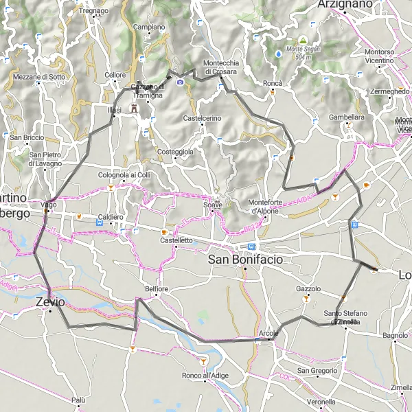 Miniature de la carte de l'inspiration cycliste "Exploration des villages du Veneto" dans la Veneto, Italy. Générée par le planificateur d'itinéraire cycliste Tarmacs.app