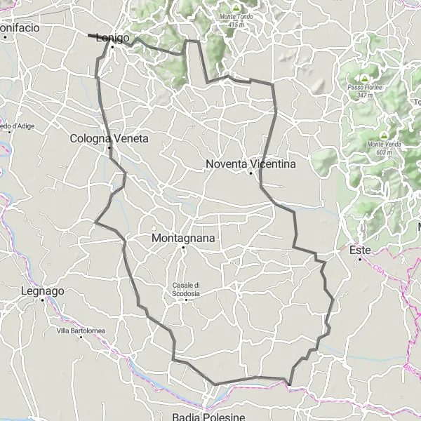 Map miniature of "Discovering the Euganean Hills" cycling inspiration in Veneto, Italy. Generated by Tarmacs.app cycling route planner