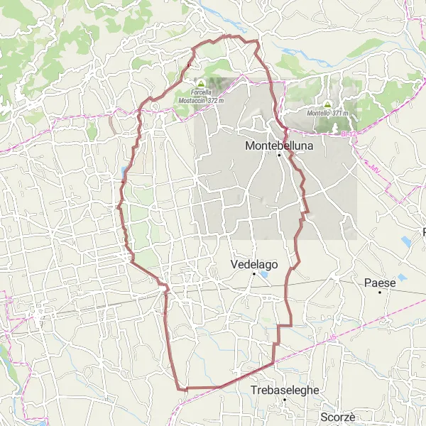 Kartminiatyr av "Grusväg till Col Minier och Villa Corner della Regina" cykelinspiration i Veneto, Italy. Genererad av Tarmacs.app cykelruttplanerare