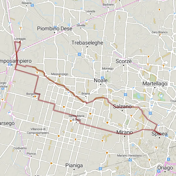 Map miniature of "Spinea Gravel Loop" cycling inspiration in Veneto, Italy. Generated by Tarmacs.app cycling route planner