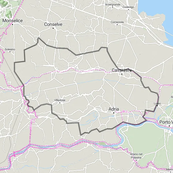 Map miniature of "Ride through Rovigo and Agna" cycling inspiration in Veneto, Italy. Generated by Tarmacs.app cycling route planner