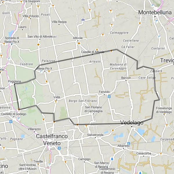 Mapa miniatúra "Trasa cez Riese Pio X" cyklistická inšpirácia v Veneto, Italy. Vygenerované cyklistickým plánovačom trás Tarmacs.app