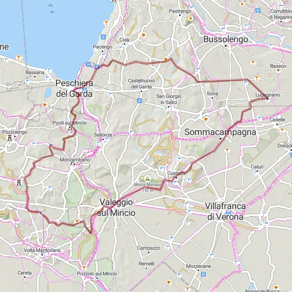 Karttaminiaatyyri "Lugagnano - Sandrà Gravel Cycling Route" pyöräilyinspiraatiosta alueella Veneto, Italy. Luotu Tarmacs.app pyöräilyreittisuunnittelijalla