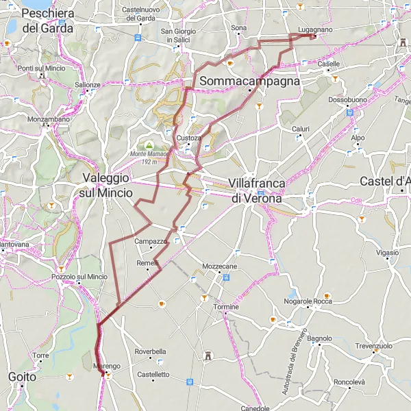 Kartminiatyr av "Äventyrlig Grusvägsfärd från Lugagnano" cykelinspiration i Veneto, Italy. Genererad av Tarmacs.app cykelruttplanerare
