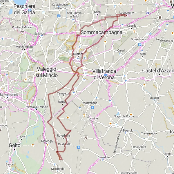 Miniatura della mappa di ispirazione al ciclismo "Gravel tra le Colline" nella regione di Veneto, Italy. Generata da Tarmacs.app, pianificatore di rotte ciclistiche