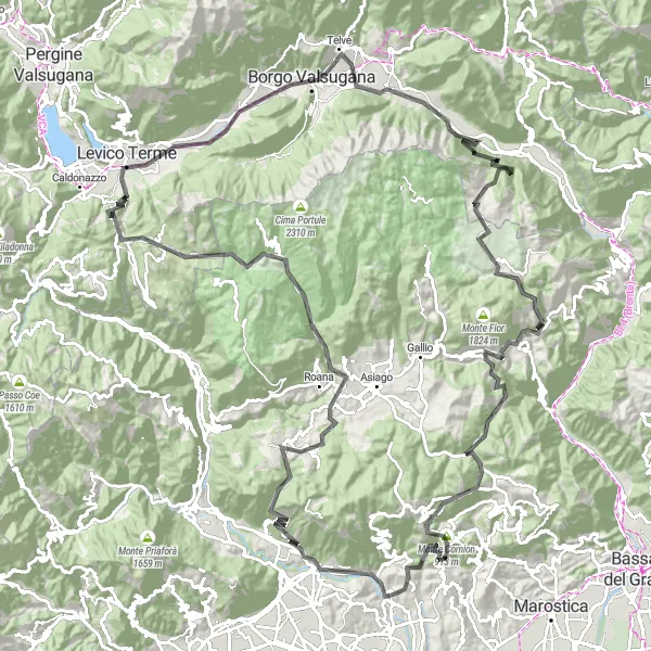 Map miniature of "Monte Croce Epic Loop" cycling inspiration in Veneto, Italy. Generated by Tarmacs.app cycling route planner