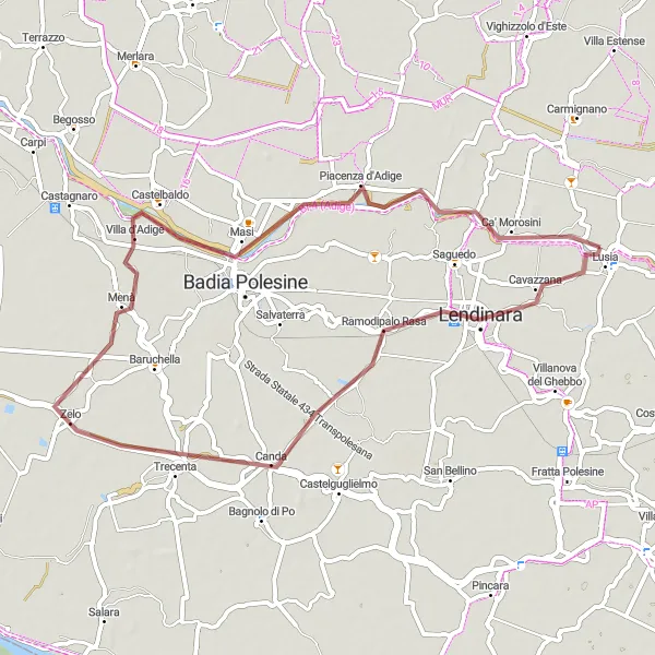 Map miniature of "Gravel Expedition" cycling inspiration in Veneto, Italy. Generated by Tarmacs.app cycling route planner