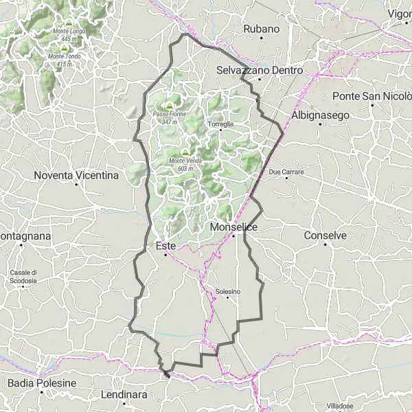 Map miniature of "Terme and Natural Beauty" cycling inspiration in Veneto, Italy. Generated by Tarmacs.app cycling route planner