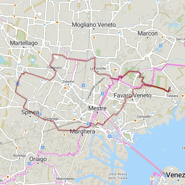 Map miniature of "Maerne - Favaro Veneto - Spinea" cycling inspiration in Veneto, Italy. Generated by Tarmacs.app cycling route planner