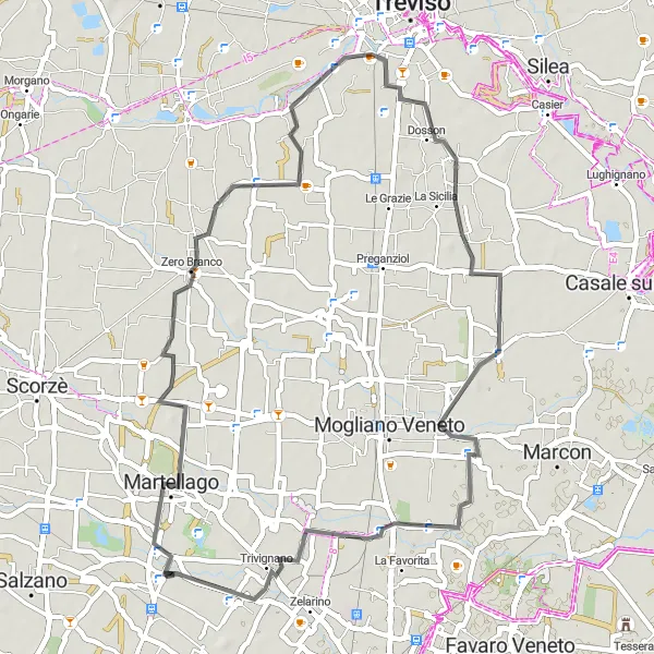 Mapa miniatúra "Cyklistická trasa okolo Maerne" cyklistická inšpirácia v Veneto, Italy. Vygenerované cyklistickým plánovačom trás Tarmacs.app