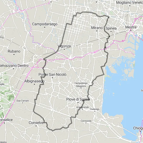 Mapa miniatúra "Cestná cyklotrasa od Maerne do Briany" cyklistická inšpirácia v Veneto, Italy. Vygenerované cyklistickým plánovačom trás Tarmacs.app