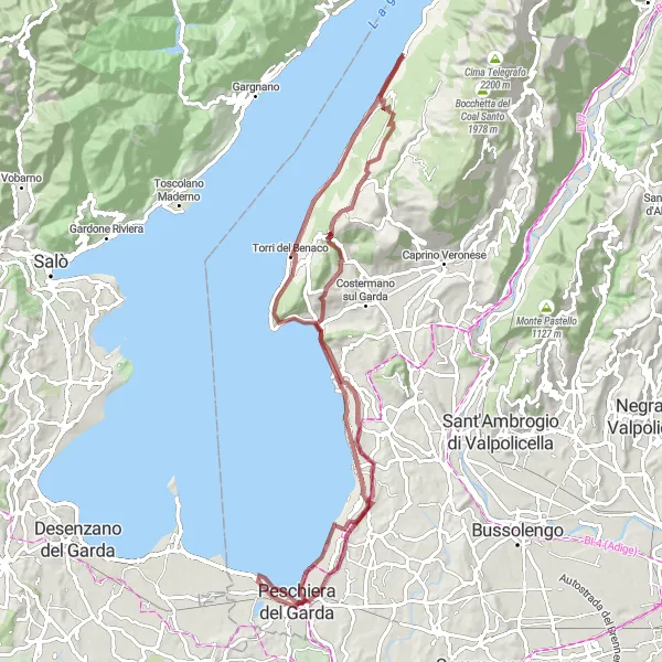 Miniatua del mapa de inspiración ciclista "Ruta de ciclismo de gravilla con 1099m de ascenso y 84km de distancia" en Veneto, Italy. Generado por Tarmacs.app planificador de rutas ciclistas