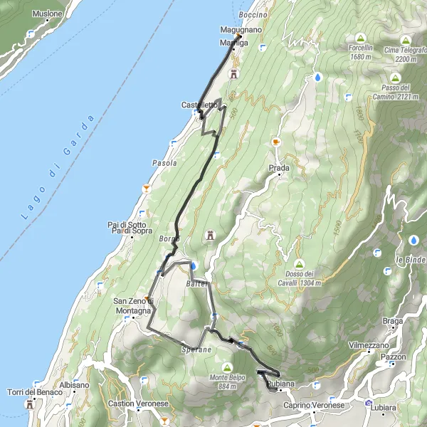 Karten-Miniaturansicht der Radinspiration "Kurze Roadtour von Marniga nach Magugnano" in Veneto, Italy. Erstellt vom Tarmacs.app-Routenplaner für Radtouren