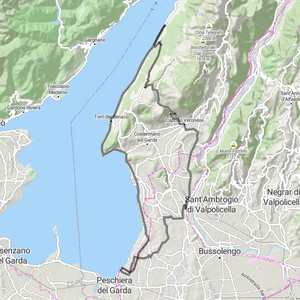 Zemljevid v pomanjšavi "Krožna kolesarska pot okoli jezera Gardsko (Magugnano) - Magugnano" kolesarske inspiracije v Veneto, Italy. Generirano z načrtovalcem kolesarskih poti Tarmacs.app